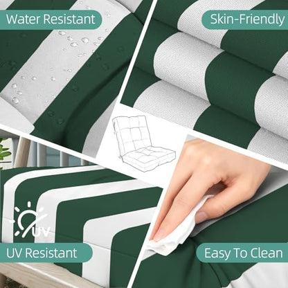 Outdoor Chair Cushions 42x21x4 Inch Set of 2, Dark Green Stripe | Patio Cushions for Dining Rocking Chairs, High Back Soft Seat Pad with Ties, Waterproof Fade Resistant, Indoor Outside Use - color: Dark Green White Stripes