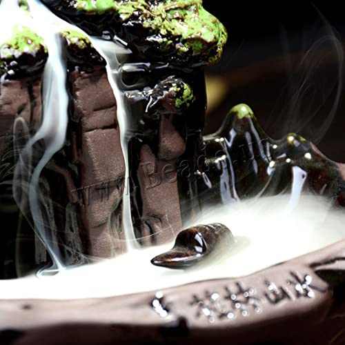 Guilin Landscape Backflow Incense Burner, Handmade Ceramic Waterfall Incense Stick Cone Holder with 20 PCS Incense Cones and 30 PCS Incense Sticks