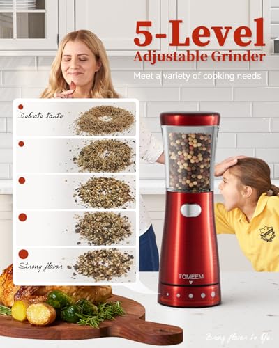 Electric Salt and Pepper Grinder Set with Storage Base, Stainless Steel Rechargeable Salt and Pepper Grinder Set with 4.5 oz Large Capacity, 1.8" Wide Mouth, Adjustable Coarseness, Ideal for Kitchen - color: Bright Red