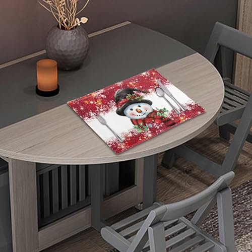 Christmas Theme Placemats Set of 4, Linen Place Mats for Kitchen and Dining Table Rectangular Table Mats 17.7 x 11.8 inch Christmas Cute Snowman Print - color: Christmas Snowman, size: Set of 4