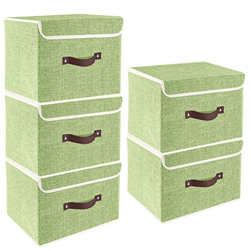 Foldable Storage Boxes with Lids 5 Pack Fabric Storage Bins with Lids, Closet Organizers for Clothes Storage, Room Organization, Office Storage, Toys - Green - color: Green, size: 5-pcs 14.9x9.8x9.8 in