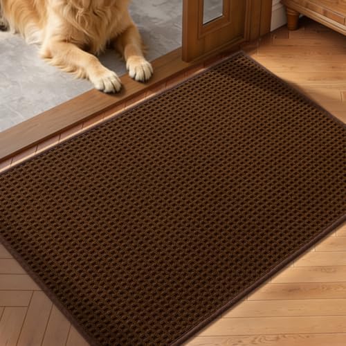 Indoor Door Mat 24" x 36", Non-Slip Washable Entryway Mat, Dirt Trapper Absorbent Entrance Mat, Low Profile Floor Mat for Front/Back Door, Entryway, Brown - color: Brown, size: 24"x36" (Rectangular)