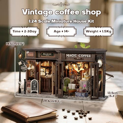 DIY Magic Miniature Dollhouse Kit Halloween | Mini Scene 3D Wooden Puzzles for Adults Tiny House Gifts for Women Teenagers(Magic Coffee) - style: Magic Coffee