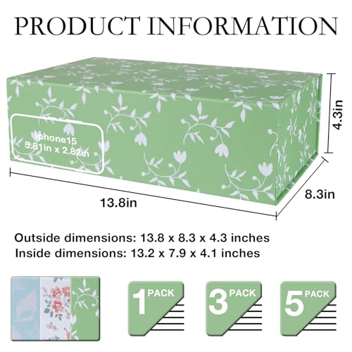 LFBOX Green Leaves Gift Box with Magnetic Lids 5 Pack | Large Bridesmaid Groomsman Proposal Boxes,13.8x8.3x4.4 in, Collapsible Rectangle Storage Box Bulk - color: Green Leaves, size: 1 Count (Pack of 5)