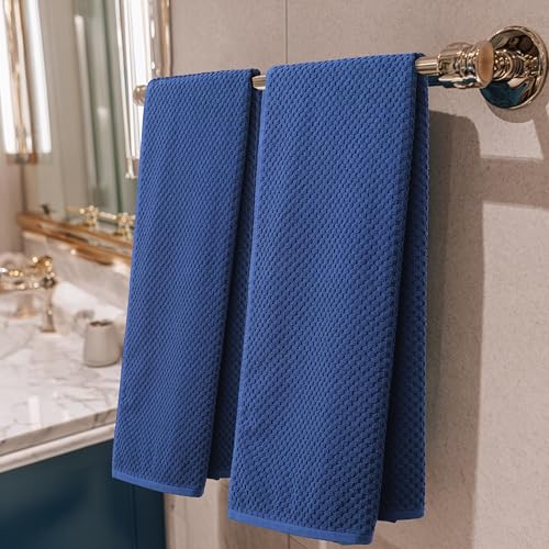 COTTON CRAFT Euro Spa Waffle Weave Bath Towels - Set of 4 Blue Towels | Pure 100% Ringspun Cotton Oversized Luxurious Towel Set - Soft Plush Super Absorbent Low Lint Quick Dry - 30 x 56 inches - color: Blue, size: 4 Pack Bath Towel