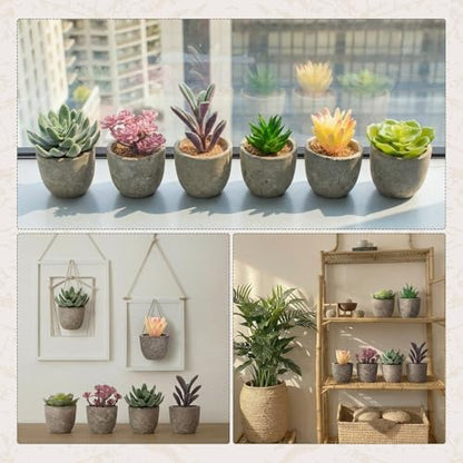 Set of 6 Artificial Succulents Potted - Realistic Mini Fake Cactus Plants in Paper Pulp Pots, 2-4'' Mixed Sizes for Farmhouse Shelf, Bathroom, Coatrack Shelf, Bedroom Indoor(Classic Style) - style: Classic Style