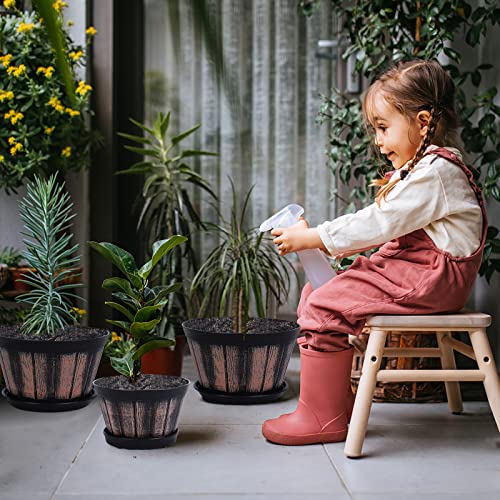 Quarut 6 inch Brown Barrel Planters with Drainage Holes & Saucer, Set of 4, Indoor & Outdoor Garden Home Plants - size: 6 inches