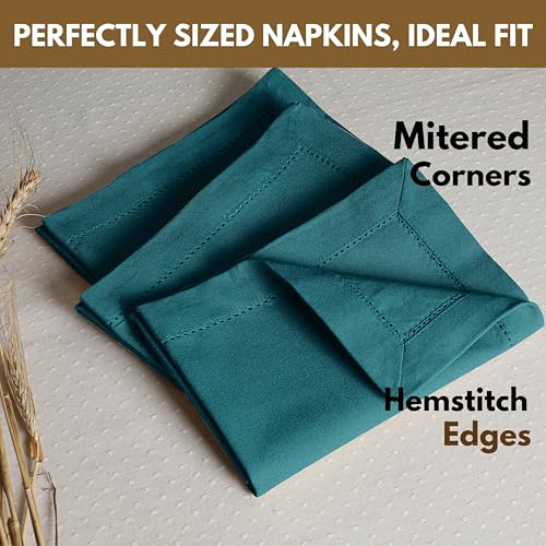 Native Fab Cloth Napkins Set of 4, 100% Cotton, Hemstitch Mitered Edges, Washable Fabric Napkins, 18x18 inch, Soft, Breathable, Reusable Hotel Quality Napkins for Events, Party, Dinner - Teal Green - color: Teal Green, size: 18" x 18" (Set of 4)