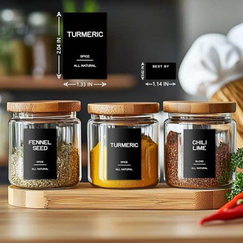 201 Spice Jar Labels - Black Preprinted Minimalist Waterproof Stickers for Kitchen Jars, Herb & Seasoning Labels for Pantry Organization - style: Black Square spice labels