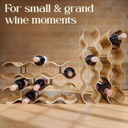 Wooden Wine Rack 14 Bottles Countertop | Freestanding Natural Wood Bottle Holder | Modern, Decorative & Space-Saving | Slim & Compact Design | 4 Tiers (16,9 x 14,6, x 6,2 in) - size: 14 Bottles