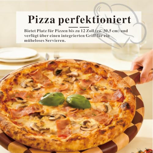 Checkered Pizza Cutting Board with Handle | 17" x 13" x 1" Thick | Acacia & Rubber Wood | Cheese & Charcuterie Serving Board | Bread, Meat & Pizza - color: Checkered Round