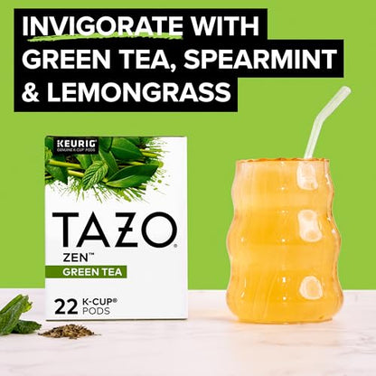 TAZO Zen Green Tea K-Cups, Green Tea Zen for Health and Wellness, 22 Pods | Zen Green Tea K-Cups for quick Keurig brewing offer a blend of organic green tea, lemon verbena, lemongrass and spearmint - size: 22 Count (Pack of 1) Zen
