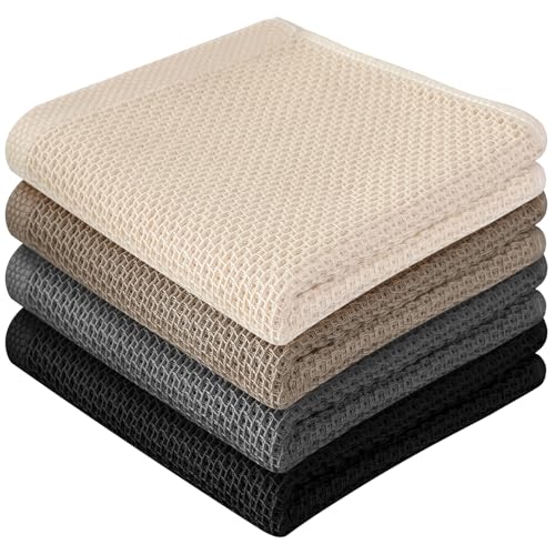 100% Cotton Waffle Weave Kitchen Towels, 4 Pack Dish Cloths for Washing Dishes, Ultra Soft Absorbent Dish Towels, Quick Drying Kitchen Rags, 13 x 28 Inches, Mixed Color - color: Mixed Color, size: 13 x 28 - 4 Pack