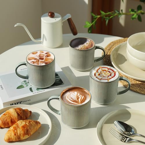 MONITO Coffee Mugs Set of 6, 16 oz Ceramic Coffee Cups with Large Handles | Stoneware Mugs Set Suitable for Lattes, Hot tea, Cappuccinos, Mochas and Cocoa, Microwave & Dishwasher Safe, Smoky Blue - color: Smoky Blue, size: 6PCS
