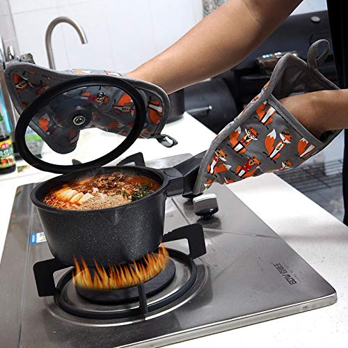 Pot Holders Set of 2,Non Slip Clear Silicone Printed Potholdes | Resistant 480 ℉,Comfortable Cotton Lining Kitchen Women Men Cooking Baking Microwave (Fox, Gray Potholders) - color: Fox, Gray Potholders