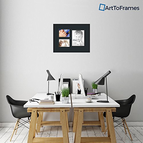 ArtToFrames Collage Photo Frame Double Mat with 1-8x10 and 2-5x7 Openings and Satin Black Frame - color: Dutch Blue, size: 1 - 8x10 and 2 - 5x7