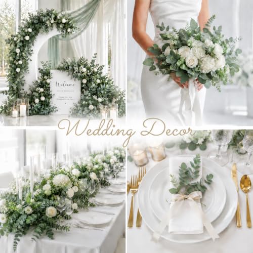 100 Pcs Mixed Artificial Eucalyptus Stems Leaves Bulk, 4 Kinds Faux Greenery Silver Dollar Dried Plant Leaves for Wedding Decor Centerpieces Vase Bouquet Floral Arrangements