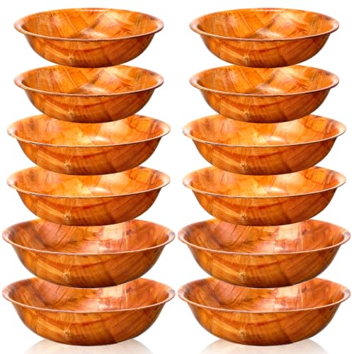 Didaey 12 Pcs Wooden Salad Bowl Set Wooden Bowls for Snack Wood Stackable Round Serving Woven Bowl for Kitchen Meal Party and Salad Fruit Vegetable Snack, 6/8/10 Inch