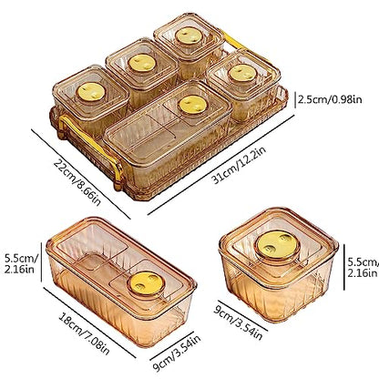 Divided Serving Dish with Lids & Handles, Clear Appetizer Tray Serving Platter with 5 Removable Stackable Snack Bowls for Fruit Candy Nuts Snacks Chips and Dips (Gold) - color: Gold