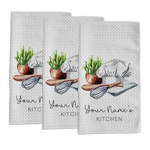 Personalized Kitchen Towel | Custom Tea Towel | Watercolor Utensil Dish Towel | Kitchen Decor | Hand Towel Gift Set | Waffle Weave Dishcloth (Pack of 3 Towels, Design 4) - size: Pack of 3 Towels, style: Design 4