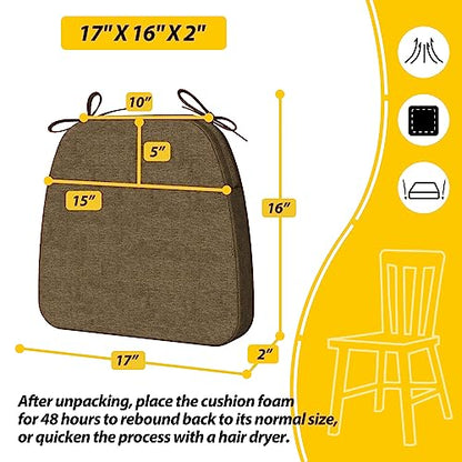 AAAAAcessories D-Shaped Chair Cushions, 2" Thick Dining Chair Pads with Ties and Removable, Machine-Washable Cover, 17" x 16", Set of 4, Taupe - color: Taupe, size: 4 Count(Pack of 1)
