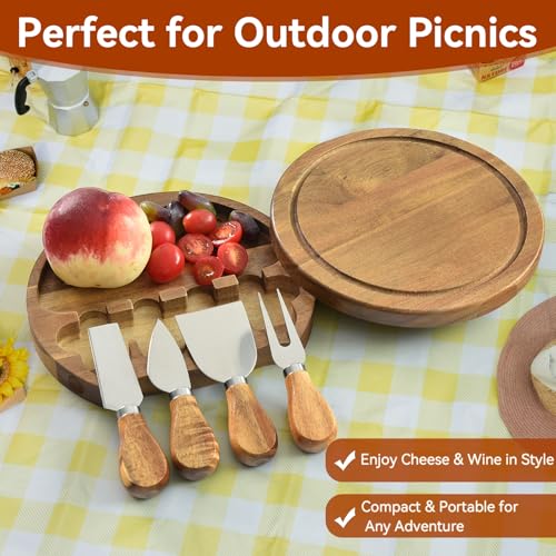Mini Charcuterie Boards Set, Cheese Board and Knife Set, Acacia Wood | Small Cheeseboard for Outdoor Picnic, Camping, Small Kitchen, House Warming Gift, Wedding Gift for Couple