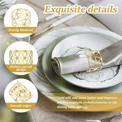 60 Pcs Gold Napkin Rings Bulk, Metal Napkin Holder Buckles, Exquisite Hollow Out Napkin Ring for Dinner Table Decoration Christmas Holiday Wedding Birthday Party Gathering