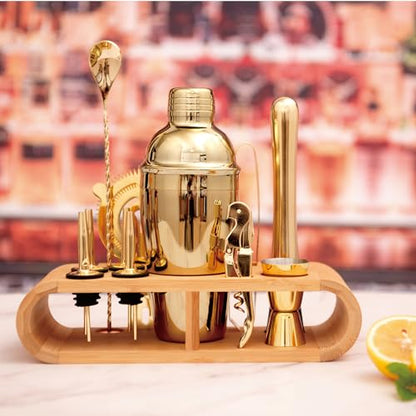 JNWINOG 12Pcs-Cocktail Shaker Set Stainless Steel Bartending Kit 18.6oz Cocktail Bar Set Cocktail Mix Drink Making Kit Professional Bar and Home Drink Bar Tools for Bartender(Gold, 12Pcs) - color: Gold, size: 12Pcs