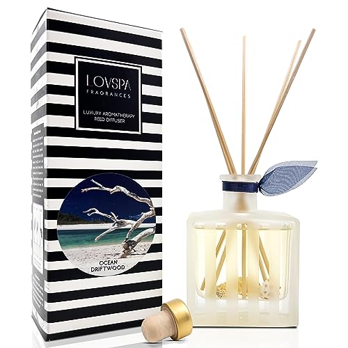 Reed Diffuser Set, Ocean Driftwood Scented Oil Diffuser with Sticks, Home Fragrance Accessories for Bathroom Shelf Decor, Aroma Diffusers for Home or Office Desk, USA Made - color: Ocean Driftwood, size: Modern Stripe/4.5 oz