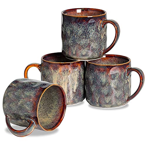 Ceramic Coffee Mugs - 12 Ounces Ceramic Mugs - Tea Cups with Handle - Funny Cappuccino Cups - Dishwasher Safe, Set of 4 - color: Caramel Brown