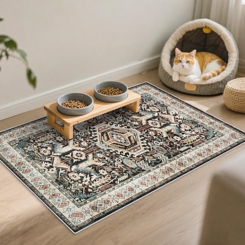 Entryway Washable Area Rug 2x3 - Small Doormat Vintage Distressed Rugs Oriental Non-Slip Stain Resistant Carpet Soft Thin Non-Shedding Indoor Floor Mat for Bedroom Bathroom Kitchen(Black,2x3) - color: Black, size: 2' x 3' (Runner)