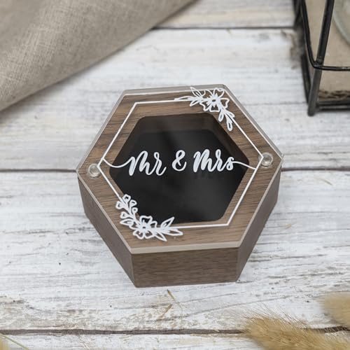 Rustic Wedding Ring Box for Engagement | Wooden Ring Holder for Ring Bearer Box & Ring Bearer Pillows | Engagement Ring Box for Proposal | Jewelry Box, Jewelry Organizer Wedding Registry - Mr & Mrs