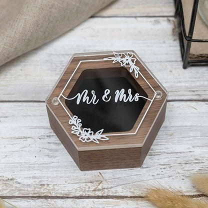 Rustic Wedding Ring Box for Engagement | Wooden Ring Holder for Ring Bearer Box & Ring Bearer Pillows | Engagement Ring Box for Proposal | Jewelry Box, Jewelry Organizer Wedding Registry - Mr & Mrs
