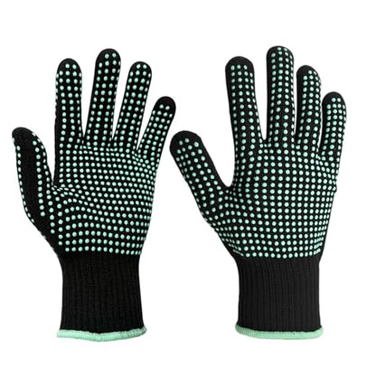 Hair Styling Heat Resistant Gloves for Women, 1 Pair | 482°F Max double-sided silicone dots mitts with elastic cuff for curling, flat irons, hair wavers, baking ovens & DIY.
