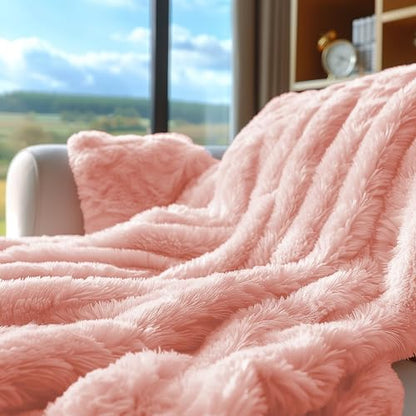 Hyde Lane Blush Pink Throw Blanket for Couch Sofa, Reversible Ultra Soft Faux Fur Fluffy Fuzzy Throw Blankets - 60x80 Rose Gold - color: Blush, size: 60x80"