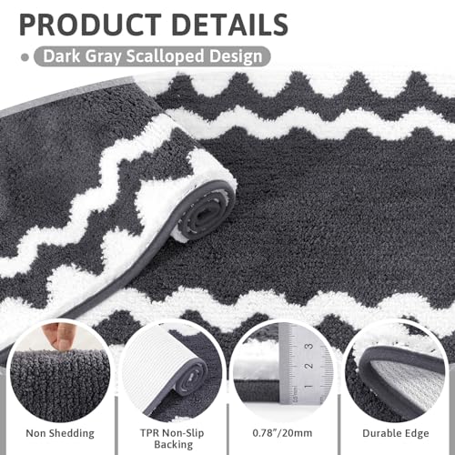 Findosom Bathroom Rugs Sets 5 Piece, Absorbent Soft Non-Slip Bath Rug Set | Washable Microfiber Shaggy Bath Mat Set with Bathroom Runner Rug, U-Shaped Toilet Rugs, Shower Rug&Toilet Lid Cover,Dark Gray - color: Dark Gray & White, size: 18"x26"+20"x32"+20"