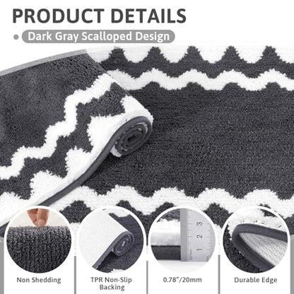Findosom Bathroom Rugs Sets 5 Piece, Absorbent Soft Non-Slip Bath Rug Set | Washable Microfiber Shaggy Bath Mat Set with Bathroom Runner Rug, U-Shaped Toilet Rugs, Shower Rug&Toilet Lid Cover,Dark Gray - color: Dark Gray & White, size: 18"x26"+20"x32"+20"