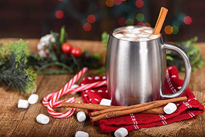 CHILLOUT LIFE Stainless Steel Insulated Coffee Mugs Set of 2 (14oz) – Double Wall Coffee Cups with Spill Resistant Lid & Strong Handle, Shatterproof Cups for Cold Drinks and Hot Beverages - color: Stainless Steel