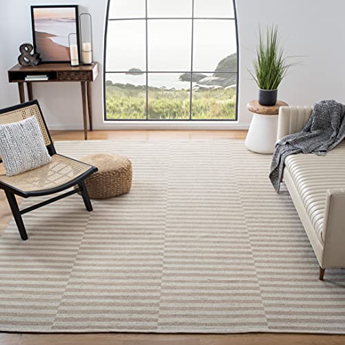 SAFAVIEH Montauk Collection Area Rug - 10' x 14', Ivory & Light Grey, Handmade Stripe Cotton, Ideal for High Traffic Areas in Living Room, Bedroom (MTK715E) - color: Ivory/Light Grey, size: 10' x 14' (Rectangular)