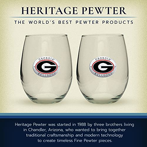 Heritage Pewter Georgia Bulldogs Stemless Glass Goblets – Set of 2 | 15 OZ Goblet Wine Glasses | Expertly Crafted Pewter Glass - style: GEORGIA G, RED