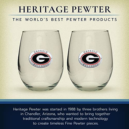Heritage Pewter Georgia Bulldogs Stemless Glass Goblets – Set of 2 | 15 OZ Goblet Wine Glasses | Expertly Crafted Pewter Glass - style: GEORGIA G, RED