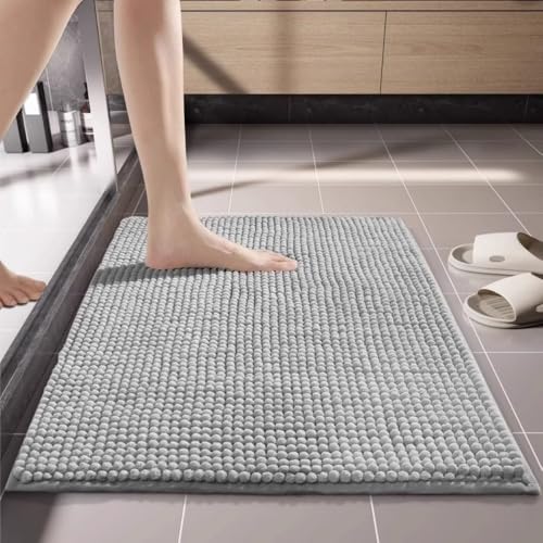 Ultra Soft Texture Chenille Plush Bath Rugs Floor Mats Non-Slip and Absorbent Throw Rugs for Bath Tub for Kitchen/Entryway/Living Room (Gray 16"×24") - color: Gray 16"×24"