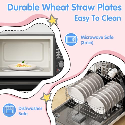 Quatish 10 PCS Reusable Plastic Plates,8 inch Dinner Plate,Plate set，Beige | Unbreakable,Dishwasher & Microwave Safe, Easy-to-Clean,Lightweight,Portable,for Camping Salad, Kitchen & Picnics,Wheat Straw - color: Beige