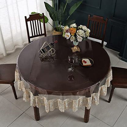 Dimatic Clear Plastic Waterproof Tablecloth, Vinyl PVC Round Table Cloth with Lace Macrame, Oil Spill Proof, Table Cover for Dining Tables, Parties and Holidays (Champagne, Round - 60 Inch) - color: Champagne, size: 60" (Round)