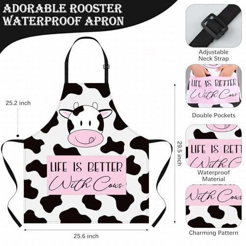 Funnymoom 10 Pcs Mother's Day Cow Kitchen Gift Set for Women Include Apron Oven Mitts Pot Holder Dish Towel Cooking Utensil Kit - style: Cow