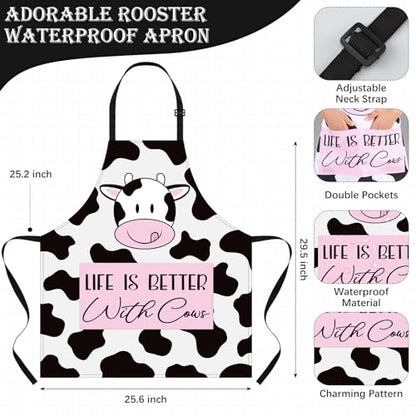 Funnymoom 10 Pcs Mother's Day Cow Kitchen Gift Set for Women Include Apron Oven Mitts Pot Holder Dish Towel Cooking Utensil Kit - style: Cow