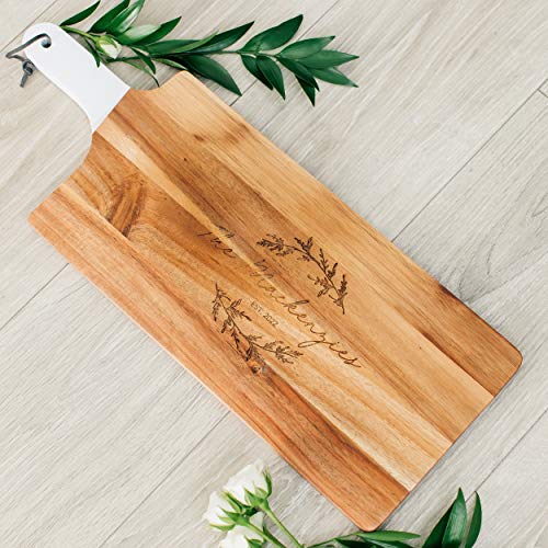 Weddingstar Personalized Wooden Cutting Board or Serving Board with White Handle 7.8" x 21"- Signature Script Etching - color: Signature Script, size: 21"L x 7.8"W