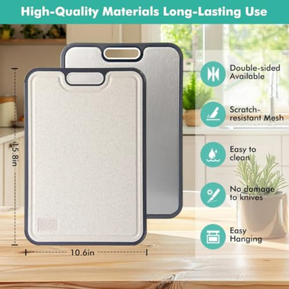 Double Sided Pure Titanium Cutting Board For Kitchen | Reversible Chopping Boards (2 in 1) | Non Toxic Dishwasher Large Size Board With Juice Groove - 15.15"x10.4"