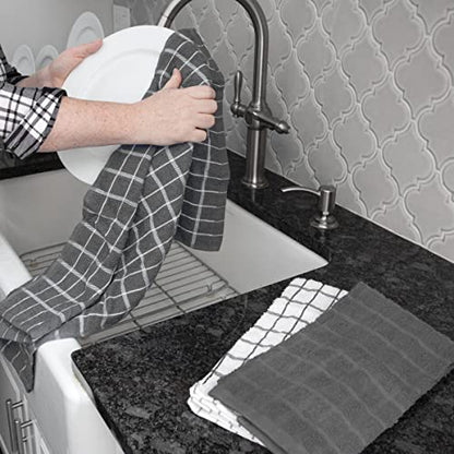 Ritz Premium 3-Pack Kitchen Towel & 6-Pack Dish Cloth Set - Highly Absorbent, Super Soft, Long-Lasting, 100% Cotton Terry Drying Cleaning Cloths, Gray - color: Gray, size: 9-Pack Bundle