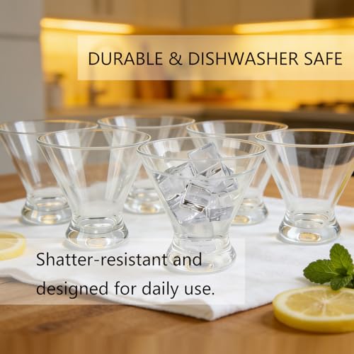 Set of 6 Stemless Martini Acrylic Glasses 9 oz, Heavy Base Stable Cocktail/Juice/Red Wine Glasses,Plastic Drinking Tumbler, Fits Ice Cream/Milkshakes,Ideal for Home Party, Clear - color: Clear color